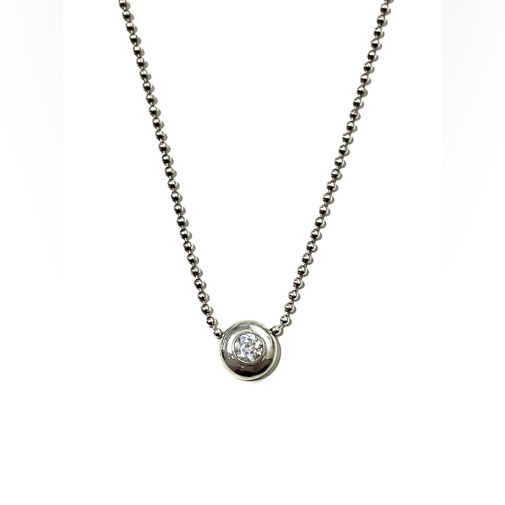 Sterling Silver 925 CZ Bezel Solitaire Ball Chain Necklace 16.5”